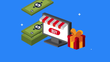 tecnología de comercio electrónico con caja de regalos