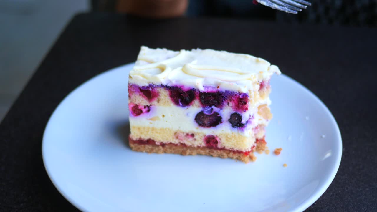 Slice of Blueberry Cake with Whipped Cream