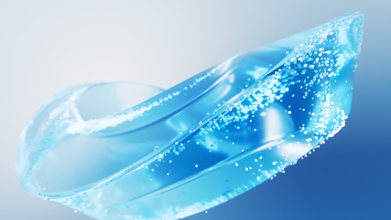 투명한 유리 기하학과 흐르는 입자, 3d 렌더링