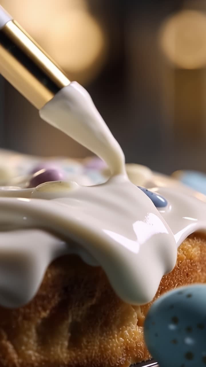 Deliciously Drizzling Cream Over a Sweet Dessert with Colorful Candies, Showcasing the Perfect Combination of Texture and Flavor Tempting Every Sweet Tooth