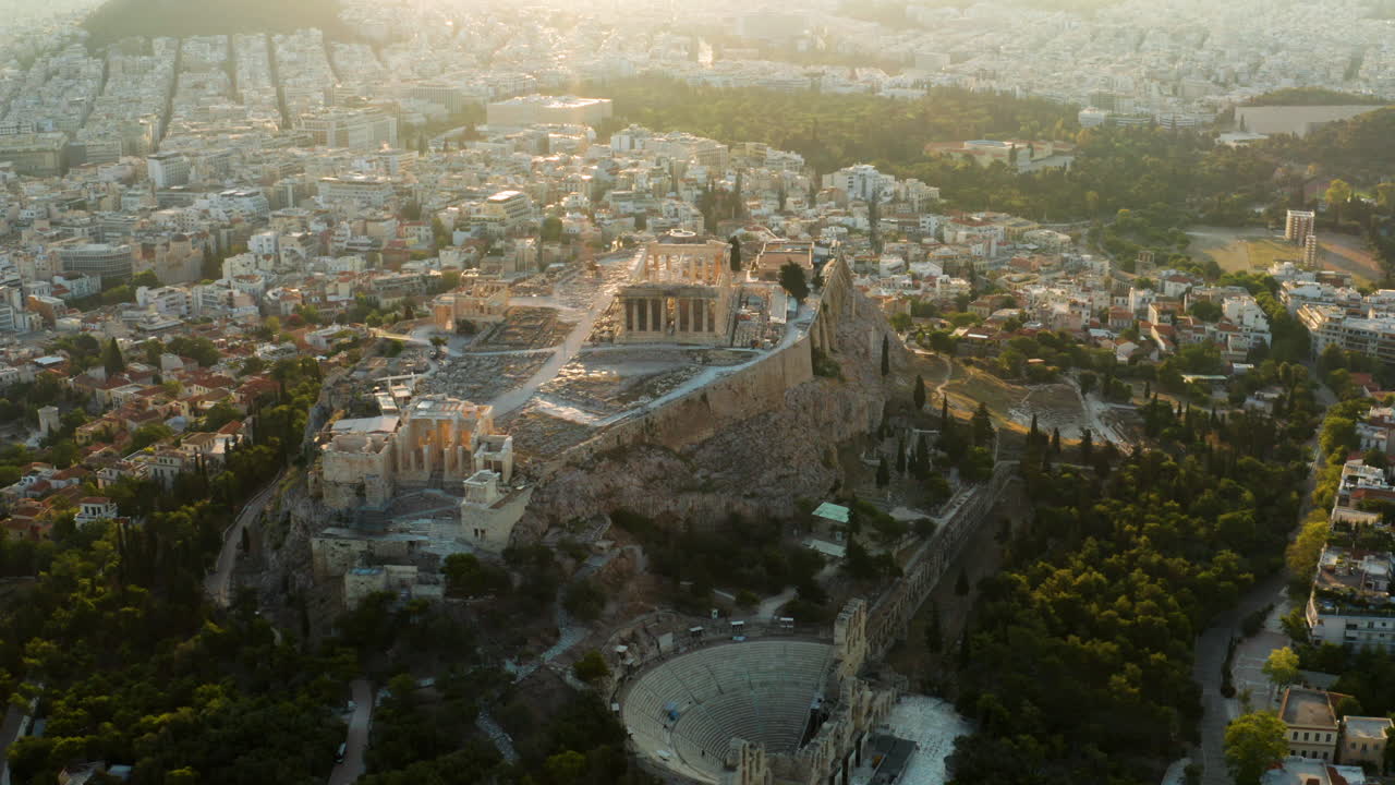 Aerial View of the Acropolis in Athens, Greece at Sunrise/Sunset