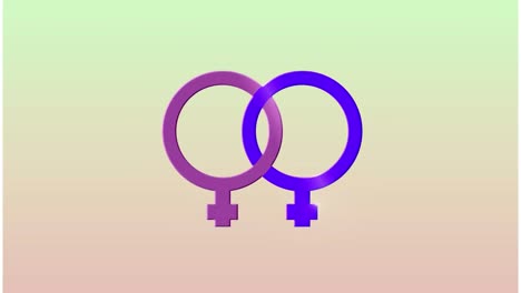 Animation-of-moving-blue-and-pink-lesbian-symbol-on-beige-background
