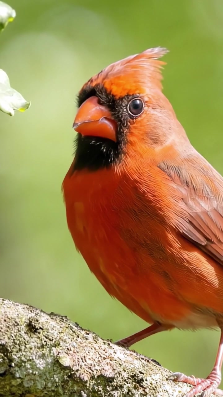 Un vivido ritratto di un cardinale appollaiato su un ramo, che mette in mostra il suo sorprendente piumaggio rosso e le sue caratteristiche distintive in un ambiente di habitat naturale.