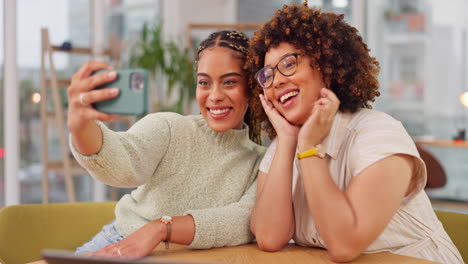 Woman,-friends-and-smile-for-selfie