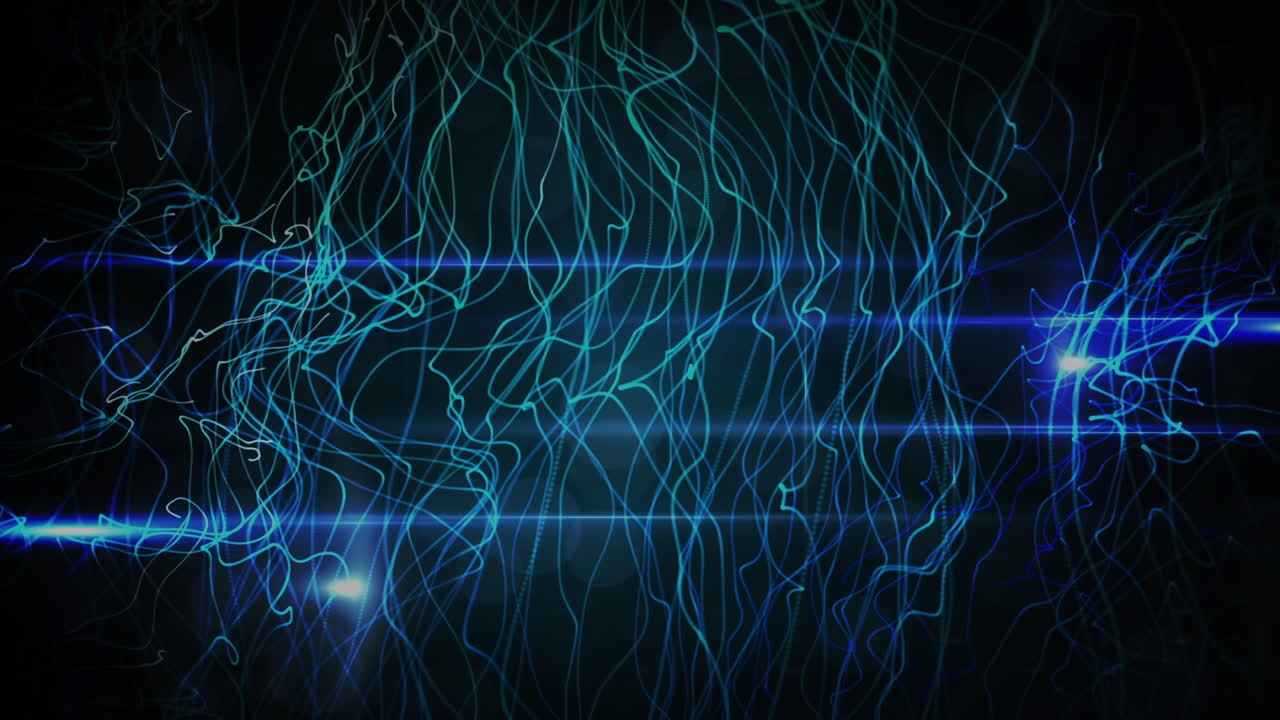 Animation of glowing beam over moving neural against black background