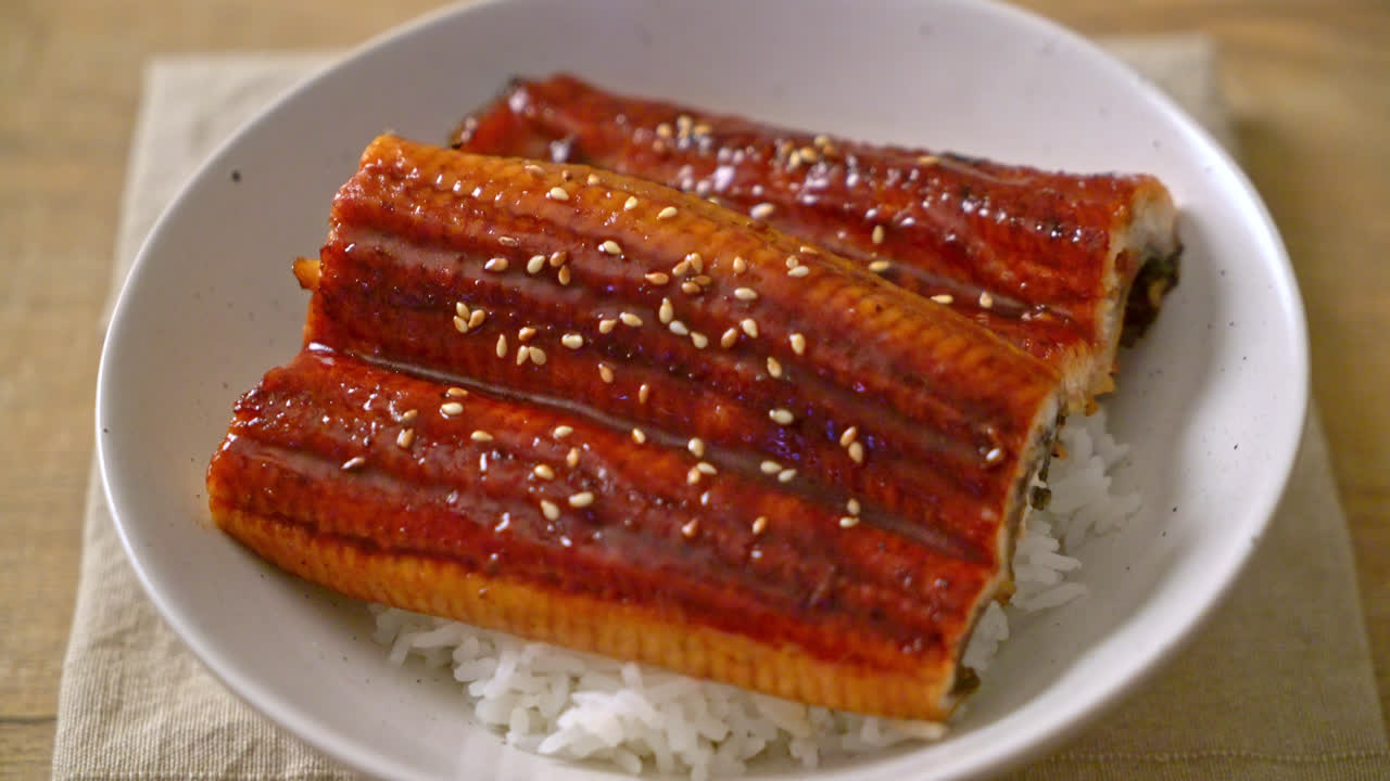 Japanese eel grilled with rice bowl or Unagi don - Japanese food style