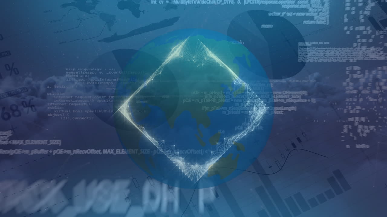 데이터 처리를 통해 사각형과 지구의 애니메이션