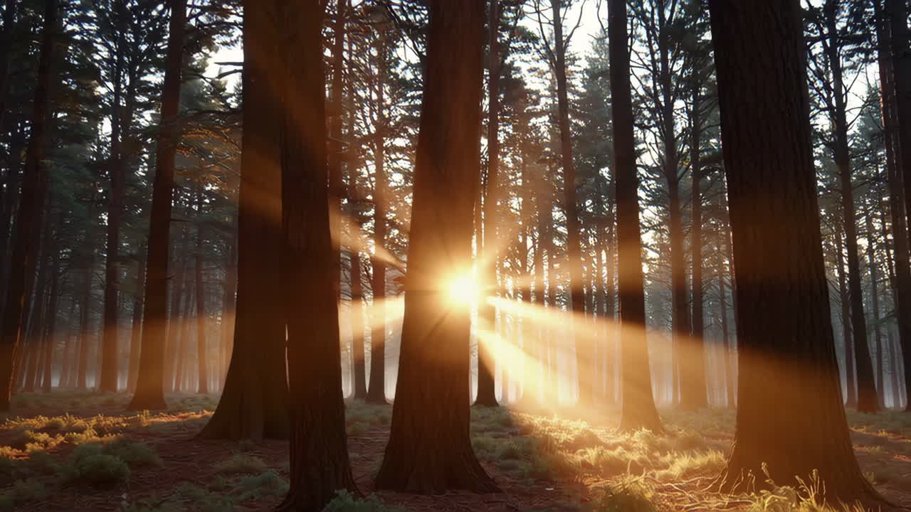 amanecer en un bosque de pinos