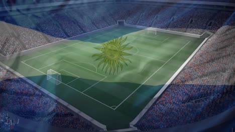 animation of sports stadium over flag of argentina