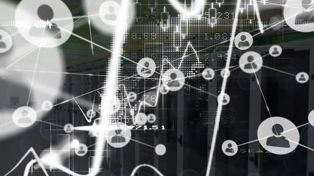 animación de la red de conexiones y procesamiento de datos a través de servidores informáticos