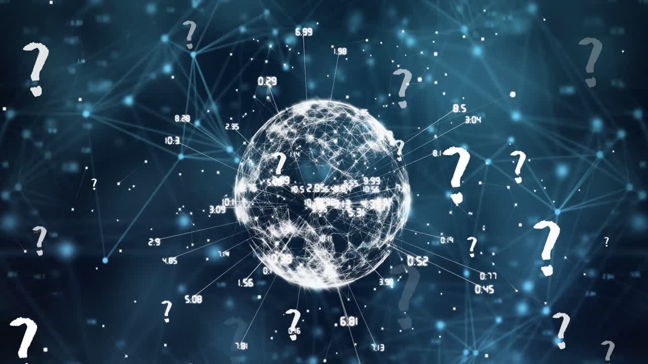 연결 네트워크와 검은색 배경의 지구상에 대한 질문 점 아이콘의 애니메이션