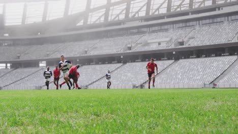 rugby players playing rugby match in stadium 4k