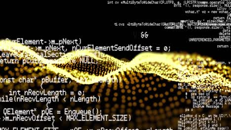 Animation of data processing over abstract waving mesh with yellow spots