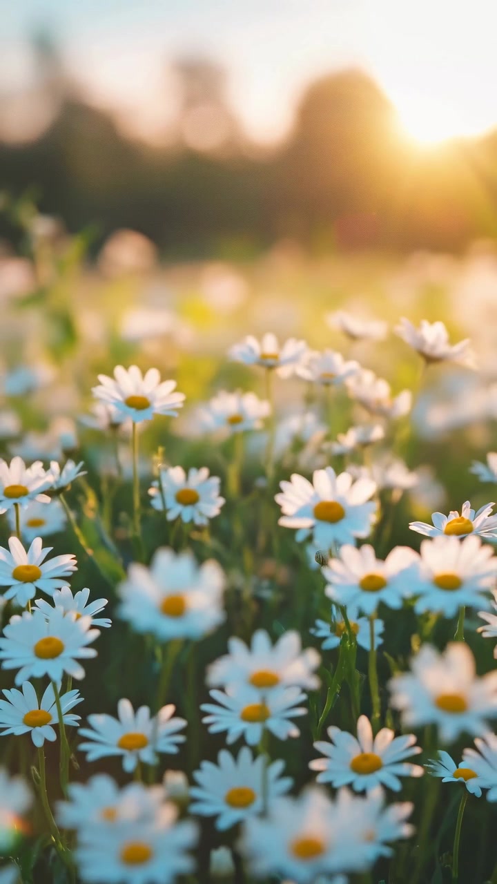 Beautiful Daisy Field Bathed in Warm Golden Sunlight