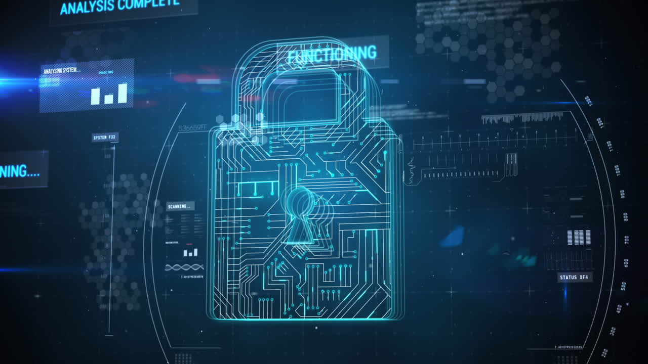 Animation of scanning, data processing and online security padlock