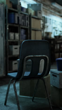 empty storage room with a blue chair