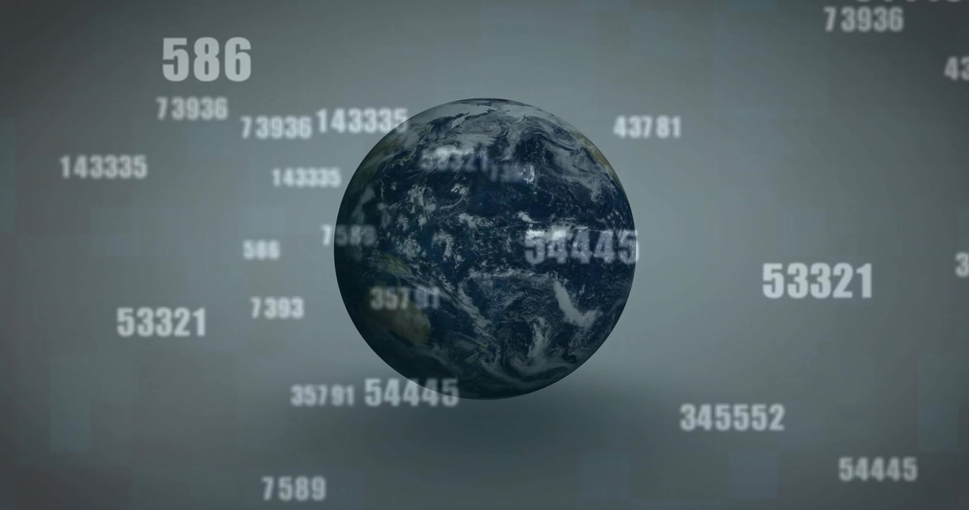 Efter att etiketten "2040" visas ovanför jordgloben, roterar jordgloben österut medan den illustrerar global data.