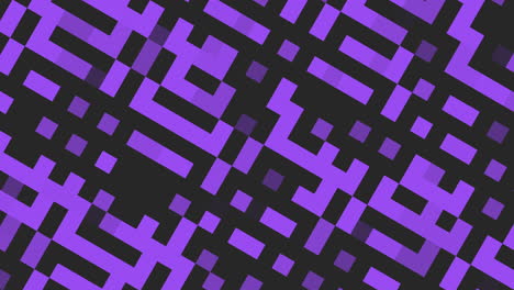 cuadrados y rectángulos de patrón púrpura y negro pixelados en una cuadrícula