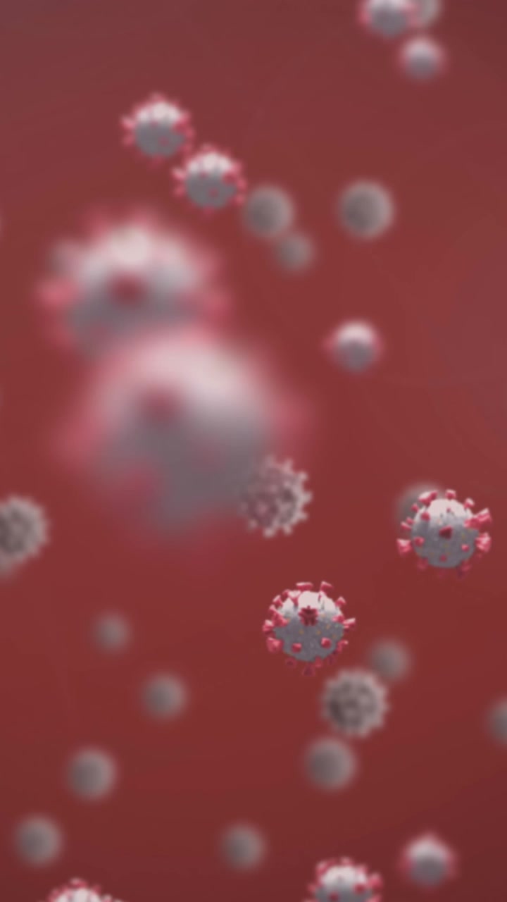 Animazione di cellule virali su sfondo rosso