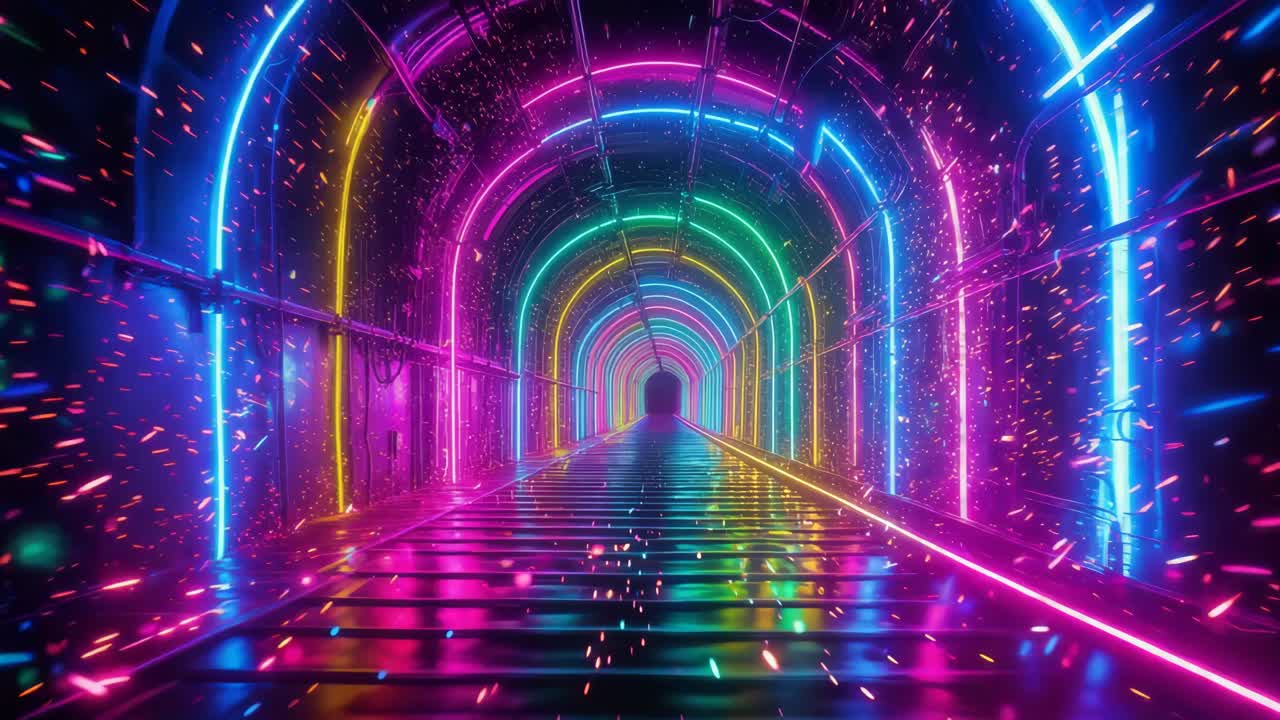 túnel de neón - espectáculo futurista de luces de arco iris brillantes