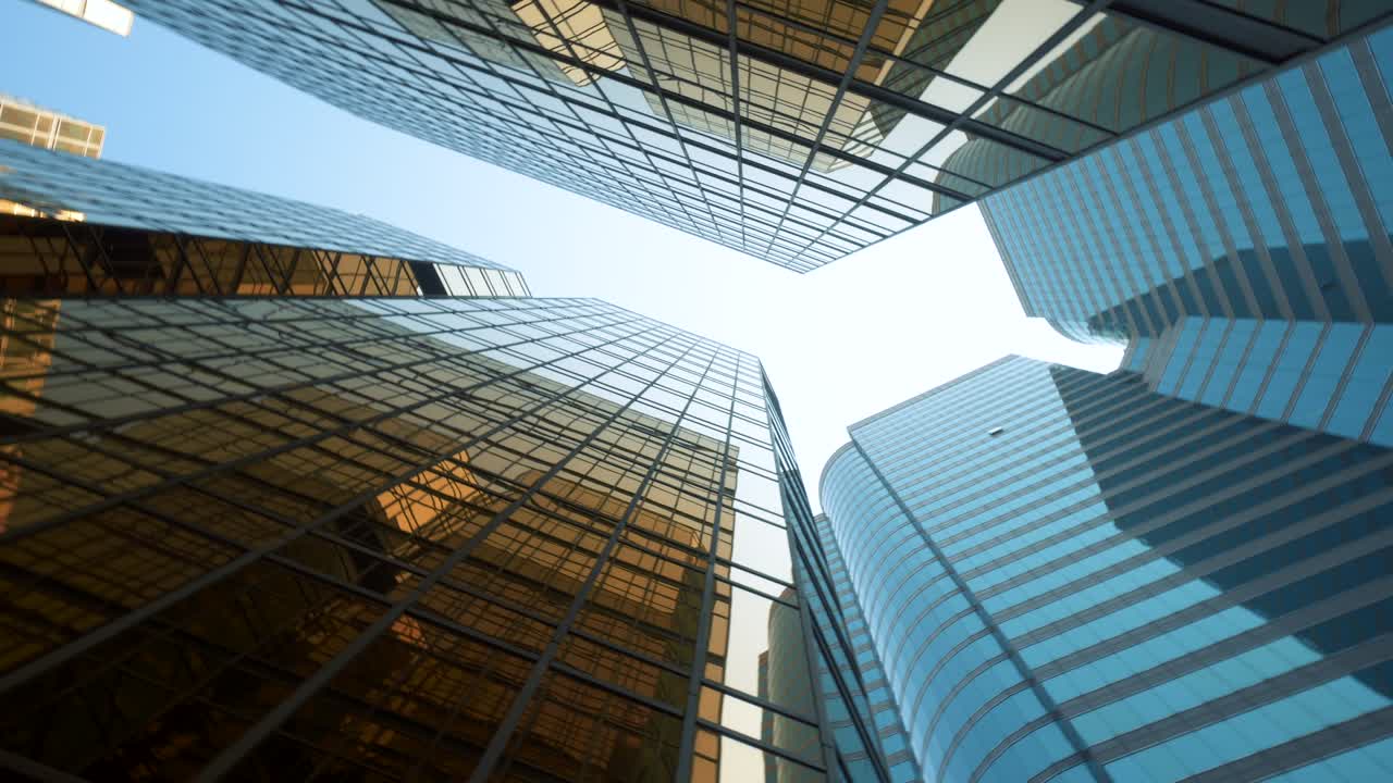 Hong Kong Skyscraper Buildings Low Angle. Modern skyscraper buildings Banks