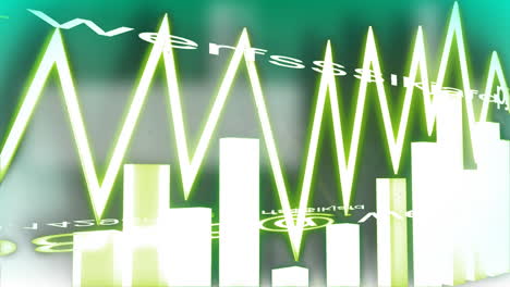 animation of red spots over financial data processing on green background