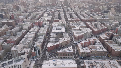 aerial view of harlem on a winter morning. shot in new york city.