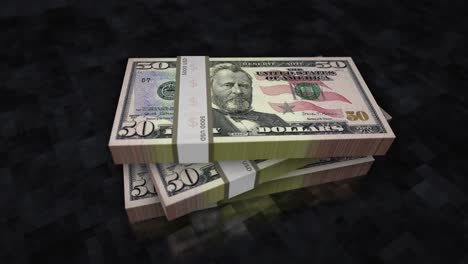 cincuenta dólares de dinero montón de billetes paquetes de animación