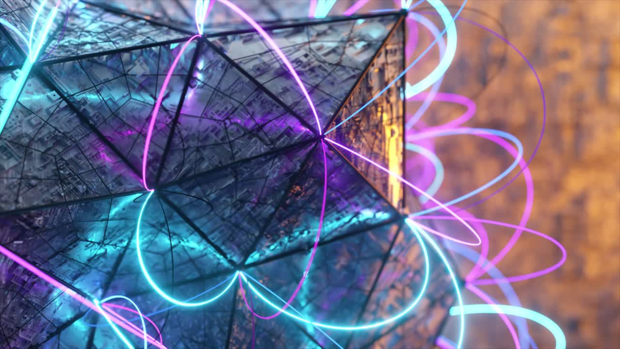 estructura geométrica futurista con luz de neón