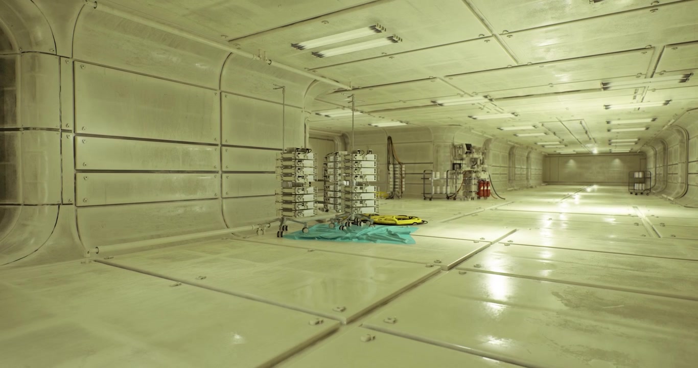 Utility bay organized industrial space equipped for operational tasks