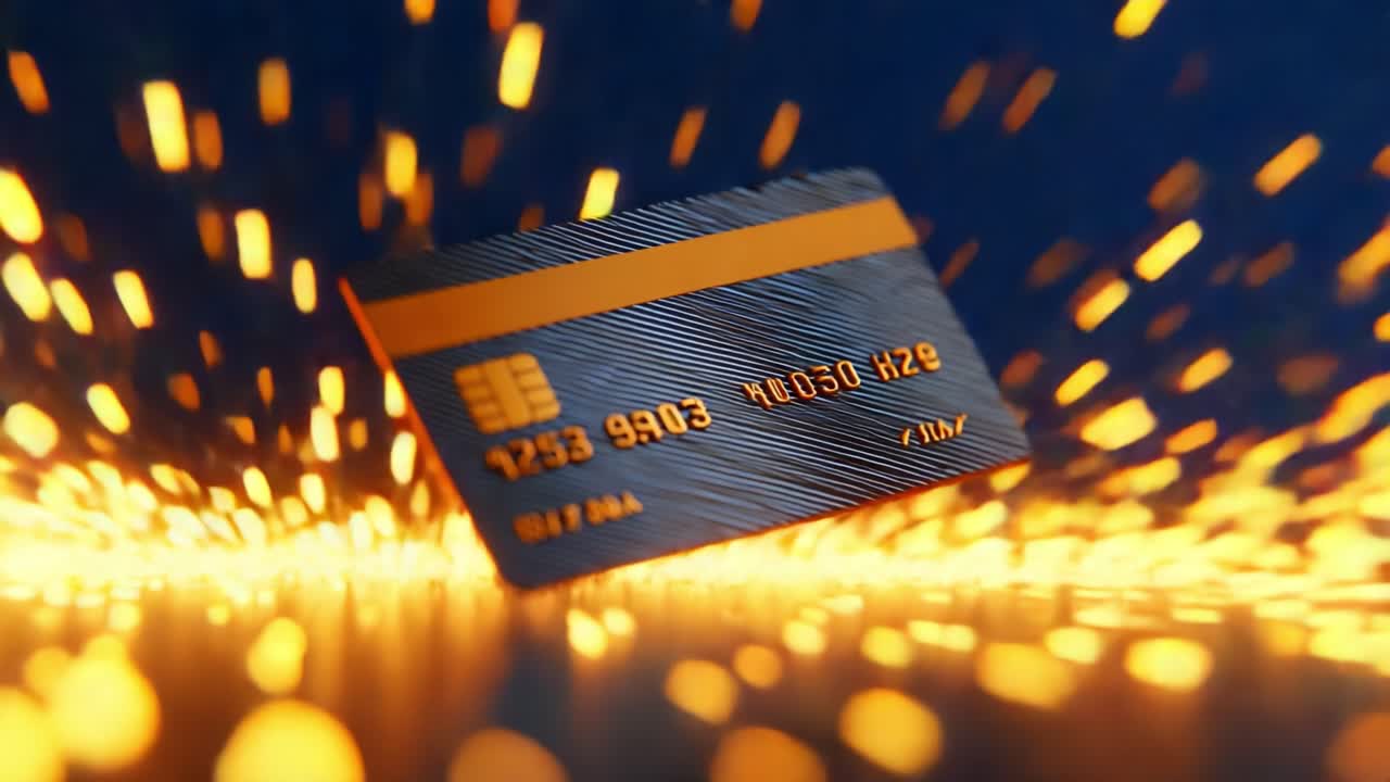 A Dynamic Showcase of a Credit Card Surrounded by Glowing Sparks, Emphasizing Modern Payment Technology and Digital Transactions in a Captivating Visual Arrangement