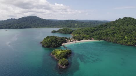 exotic sandy beach on coiba island in panama, hidden paradise, stunning coast, aerial