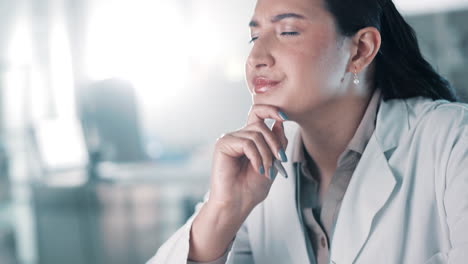 Computer,-woman-thinking-or-scientist-reading