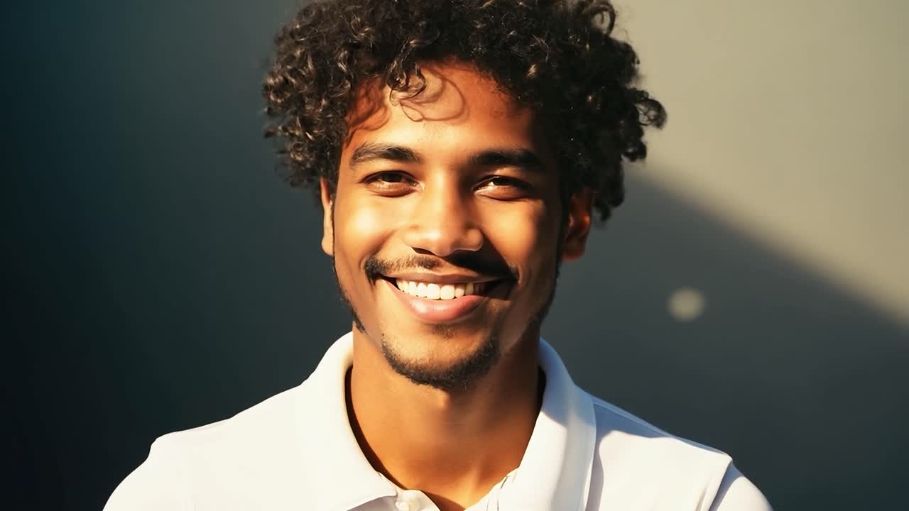 retrato de un hombre sonriente con el cabello rizado