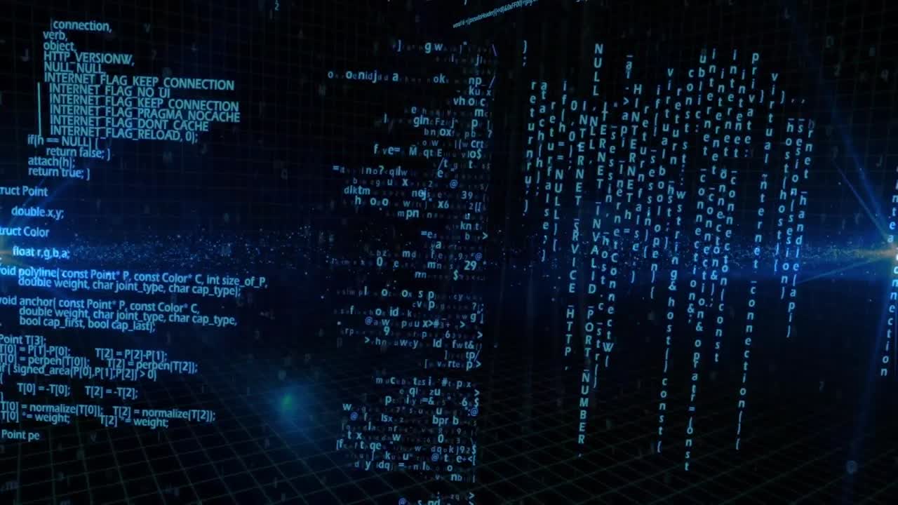 Animation of data processing over black background