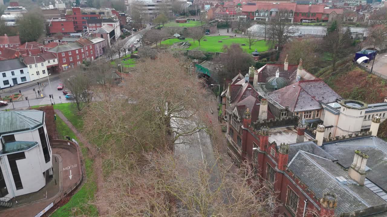 Norwich cityscape, norfolk, featuring parks, buildings, and urban streets, aerial view