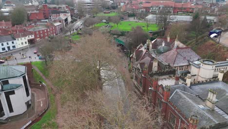 norwich cityscape, norfolk, featuring parks, buildings, and urban streets, aerial view