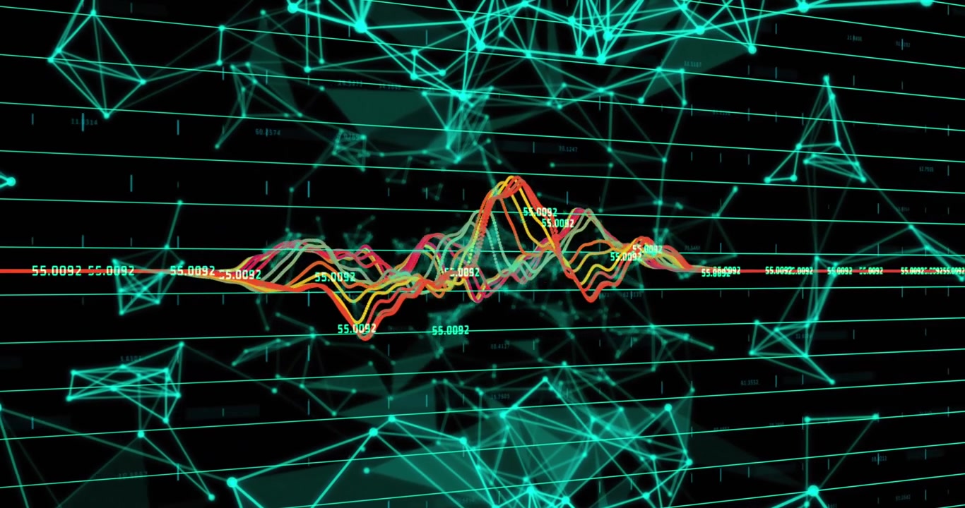 Abstract Digital Waveform Display with Futuristic Network Background