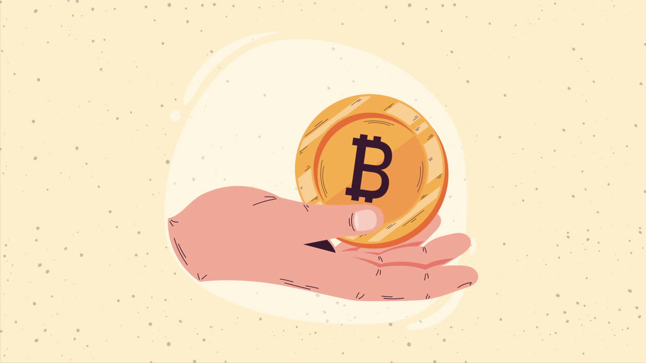 mano con bitcoin invertir animación