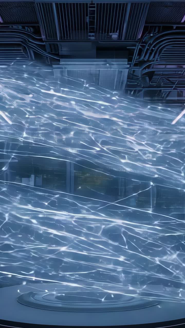 Vertical video: Blue light strands appearing above lab platform dancing as field forming in chamber