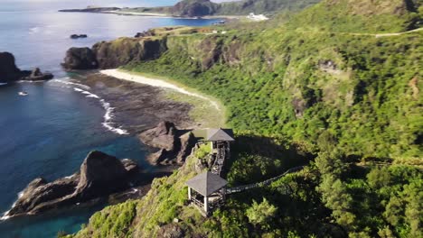 flying around scenic lookout on top of mountain looking over the ocean