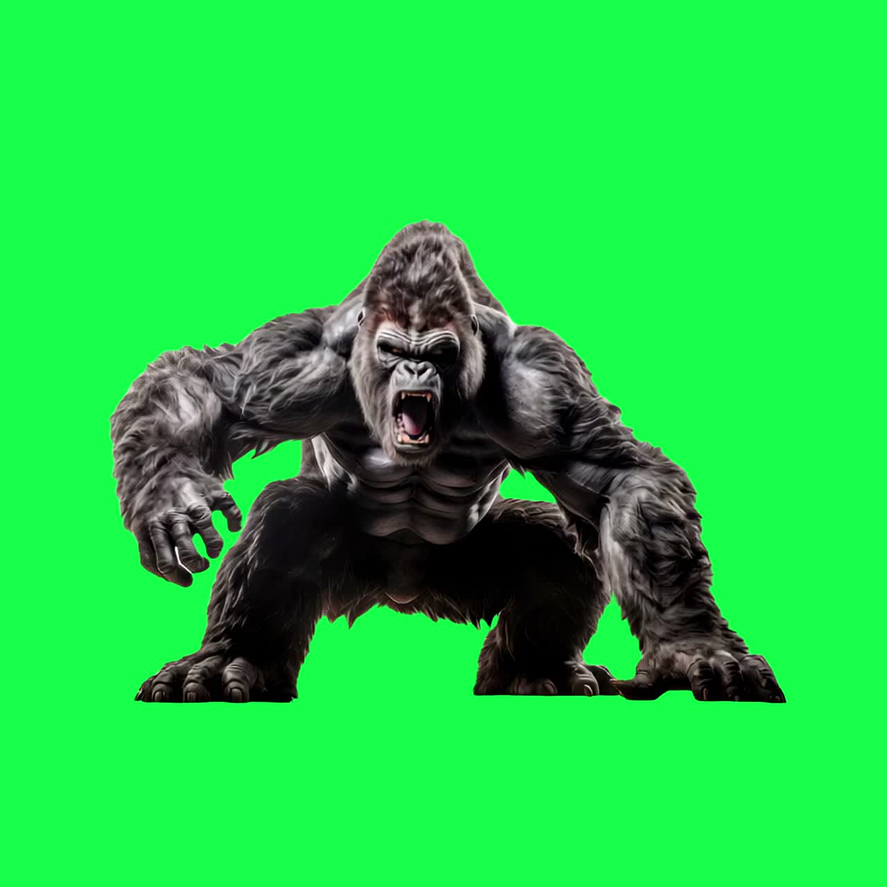 Animazione di gorilla feroce, video 4K trasparente, green screen