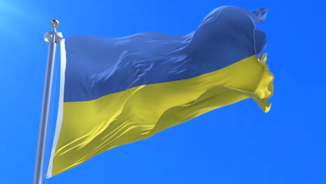 ukrainian flag waving at wind in blue sky, loop