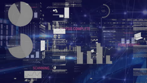 animación de estadísticas y procesamiento de datos en una oficina vacía