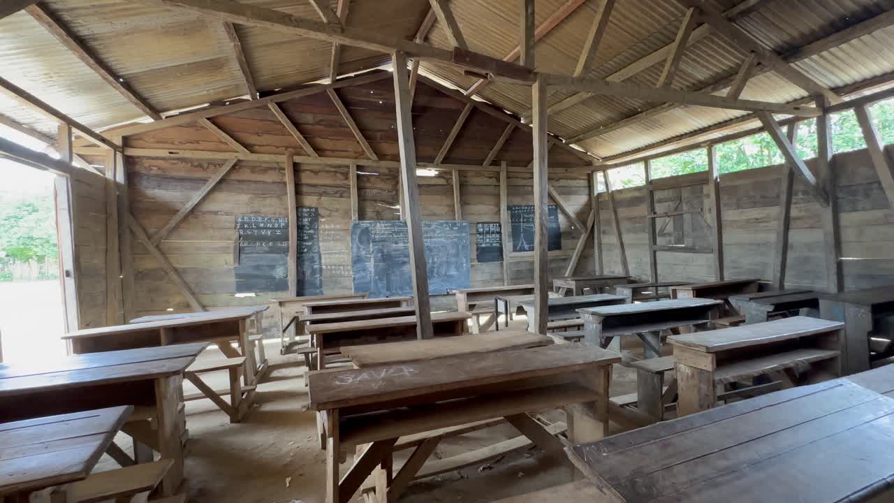 Un'aula vuota nella scuola del villaggio di Ambinanitelo in Madagascar.