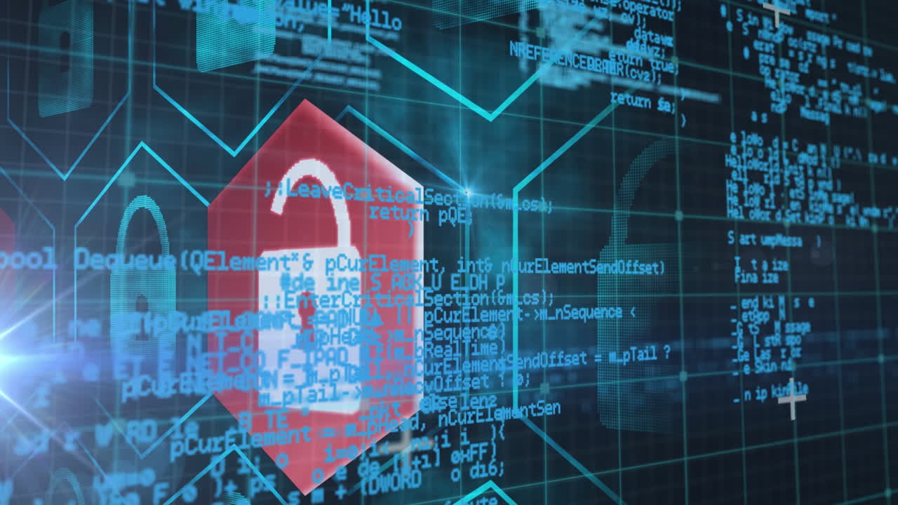 video de la interfaz digital y los iconos de candado sobre la cuadrícula