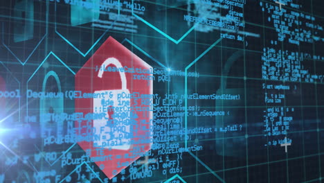 Video of digital interface and padlock icons over grid