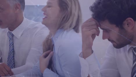 animación del paisaje y las redes sobre la gente de negocios en la oficina