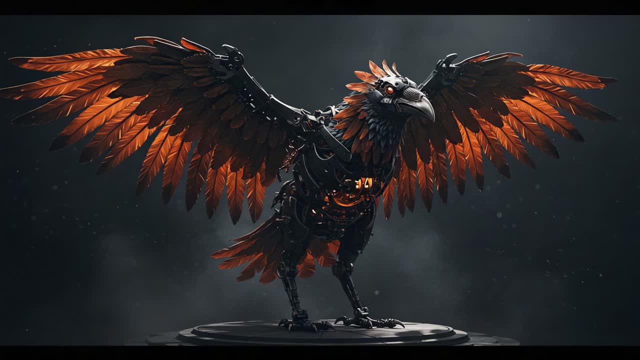 An Artistic Representation of a Mechanical Raven with Intricate Detailing, Symbolizing Innovation and Craftsmanship, Highlighting the Beauty of Technology in Nature