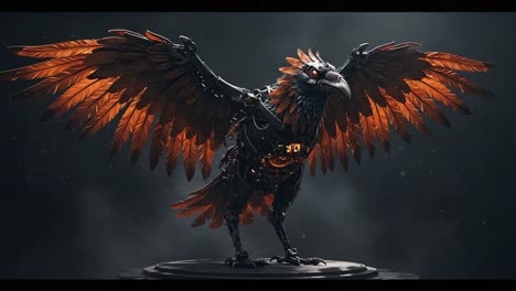an artistic representation of a mechanical raven with intricate detailing, symbolizing innovation and craftsmanship, highlighting the beauty of technology in nature